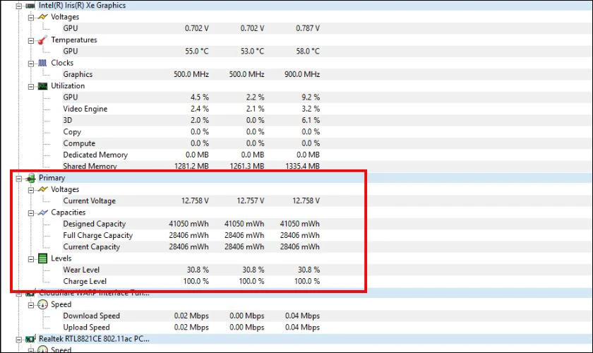 Kiểm tra độ chai pin laptop bằng CPUID HWMonitor