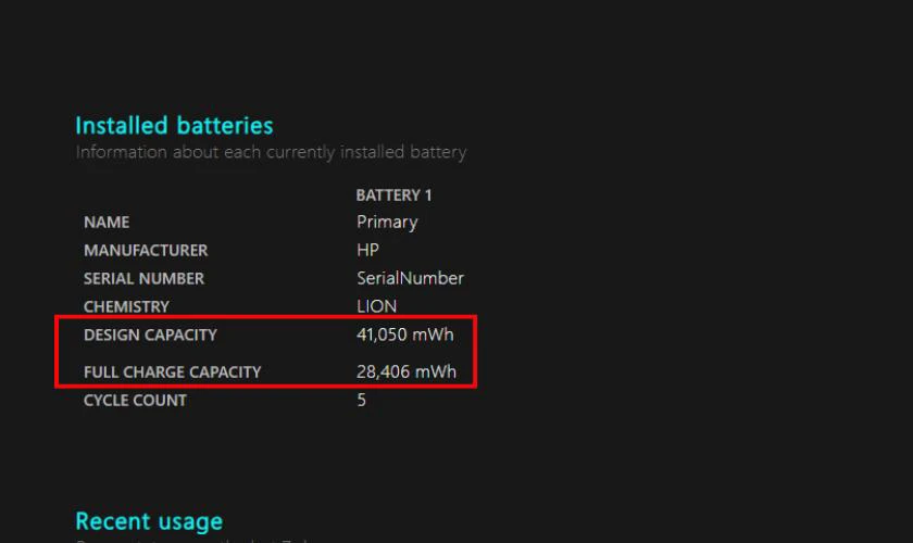 Tìm mục Installed batteries để xem thông tin chi tiết