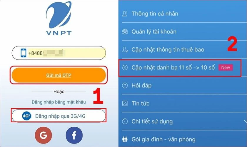 Chọn nút Cập nhật danh bạ từ 11 số sang 10 số