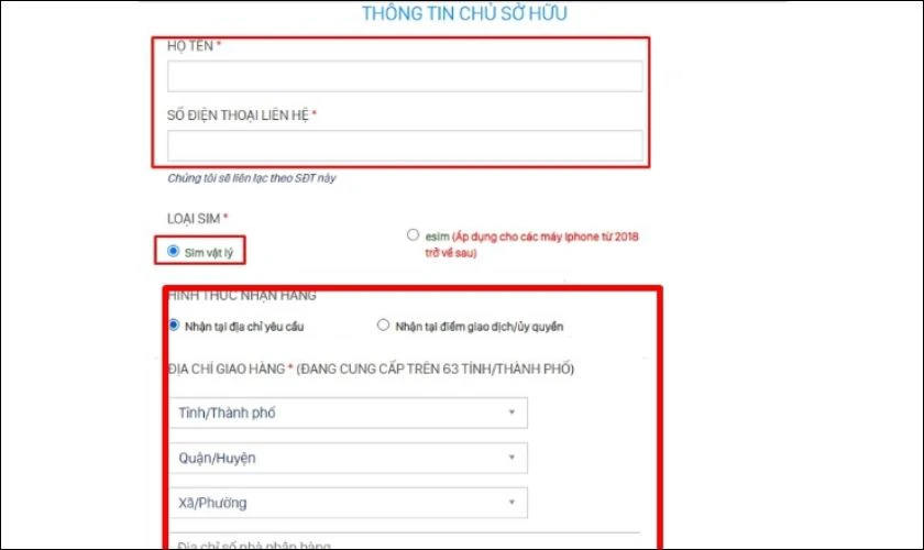 Sau đó, chọn vào hình thức giao hàng và điền thông tin địa chỉ giao hàng