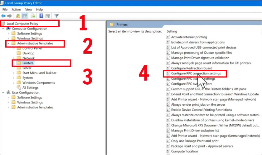 Sửa lỗi 0x00000bc4 Win 11 bằng Local Group Policy Editor