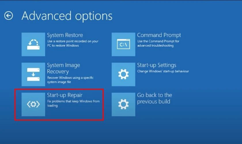 Sử dụng Windows Startup Repair để khắc phục lỗi your pc/device needs to be repaired 0xc00000f