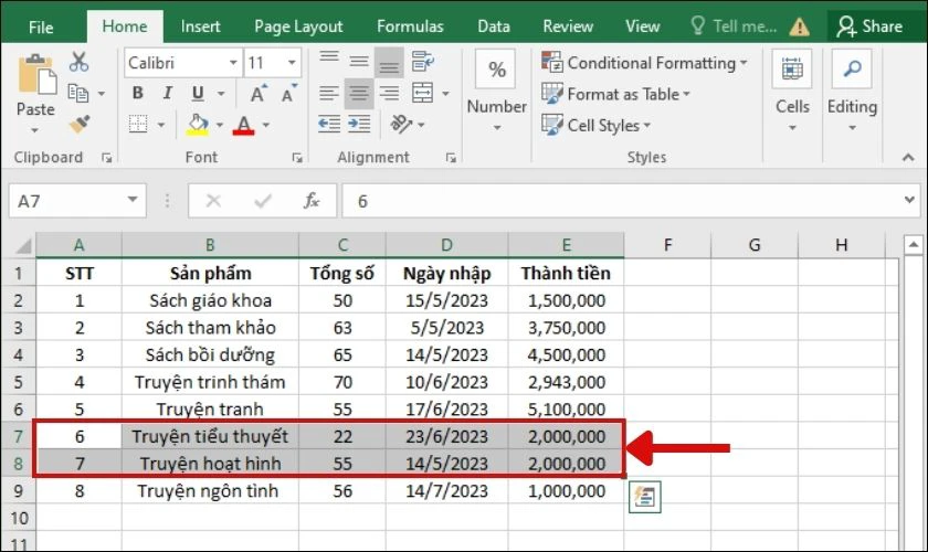 Chọn vị trí cần chèn thêm 1 hay nhiều hàng trong Excel