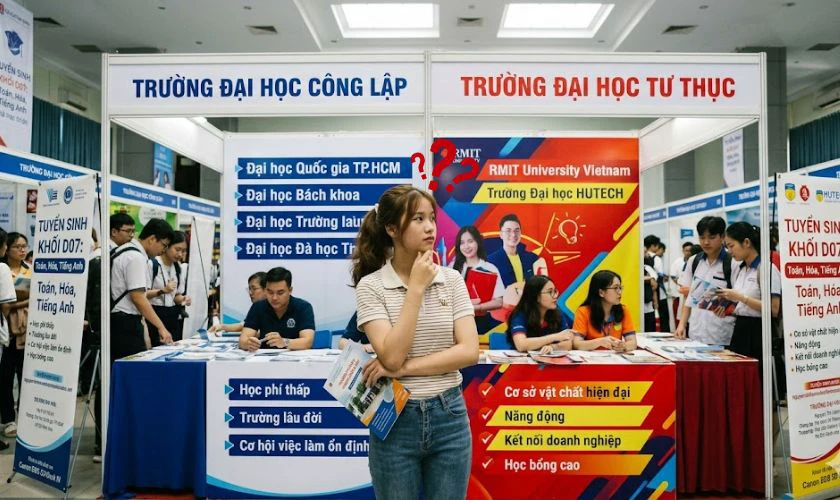 17 điểm khối D07 nên chọn trường nào, công hay trường tư?