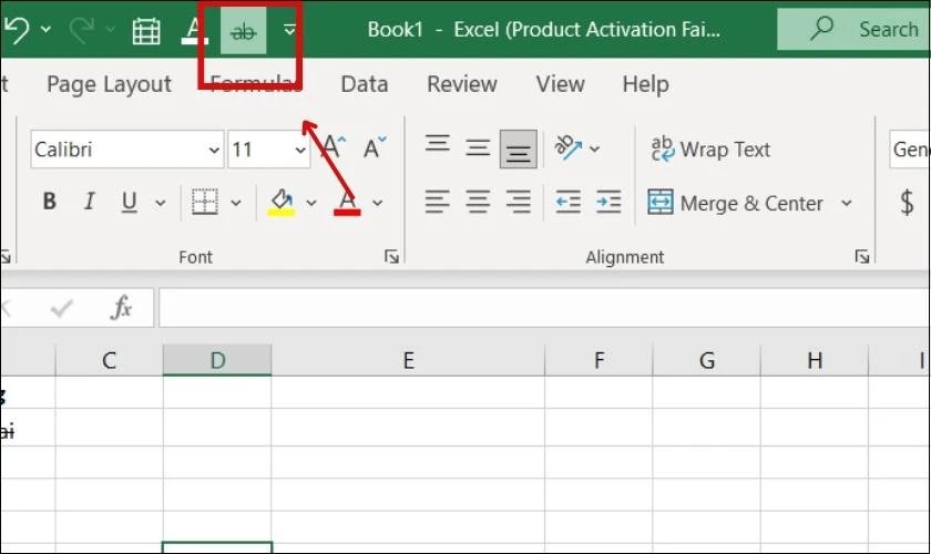 Biểu tượng Strikethrough gạch ngang chữ sẽ được thêm vào thanh công cụ trong Excel 