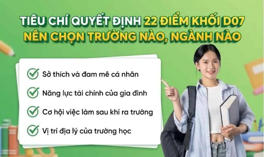 Tiêu chí quyết định 22 điểm khối D07 nên chọn trường nào, ngành nào