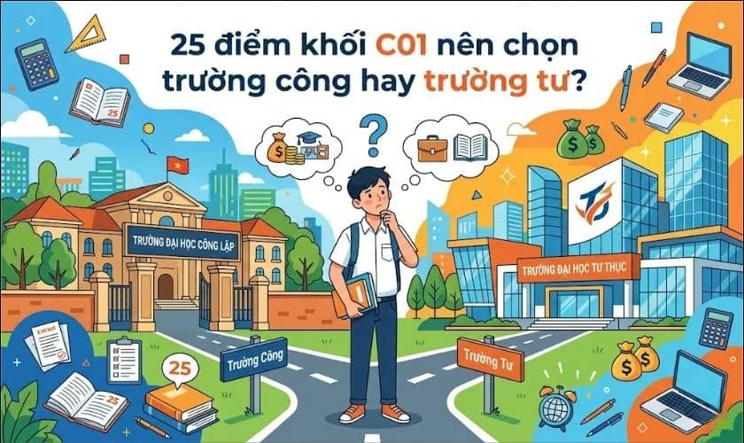 25 điểm khối C01 nên chọn trường công hay trường tư?