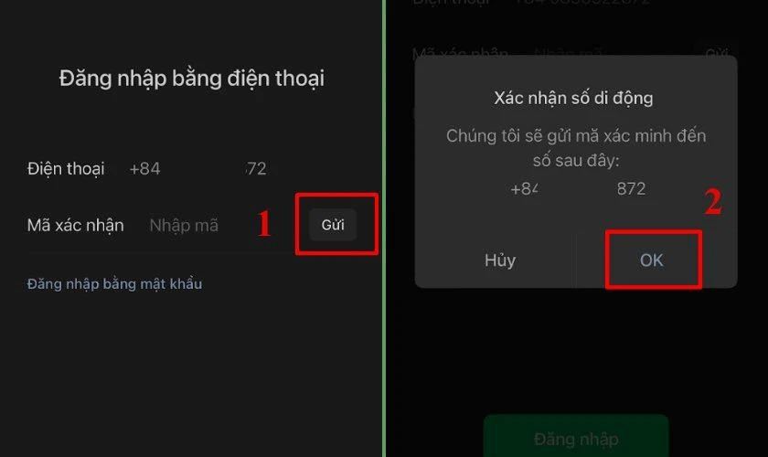 Nhấn chọn Gửi bên phải màn hình