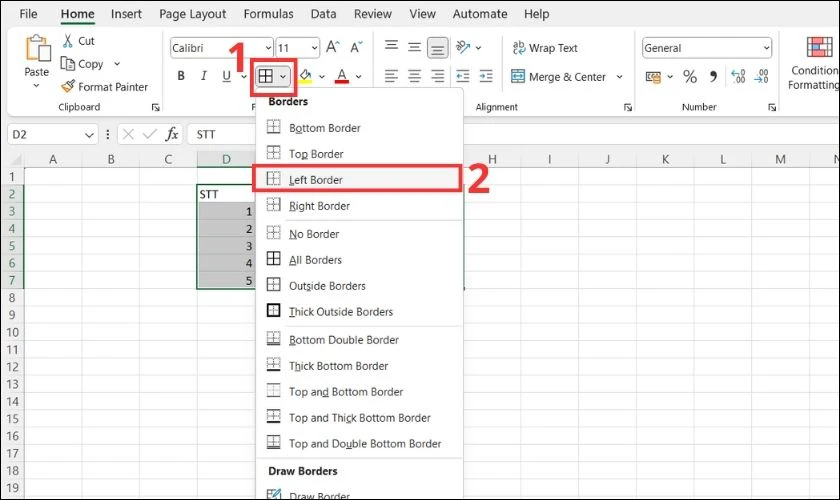 Cách xóa từng nét khung viền đã tạo trong Excel