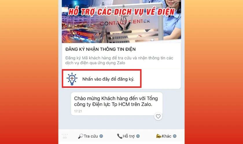 Bấm chọn Nhấn vào đây để đăng ký