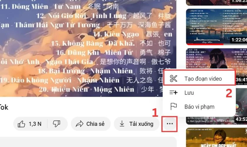 Nhấn vào biểu tượng ba chấm và chọn Tạo đoạn video