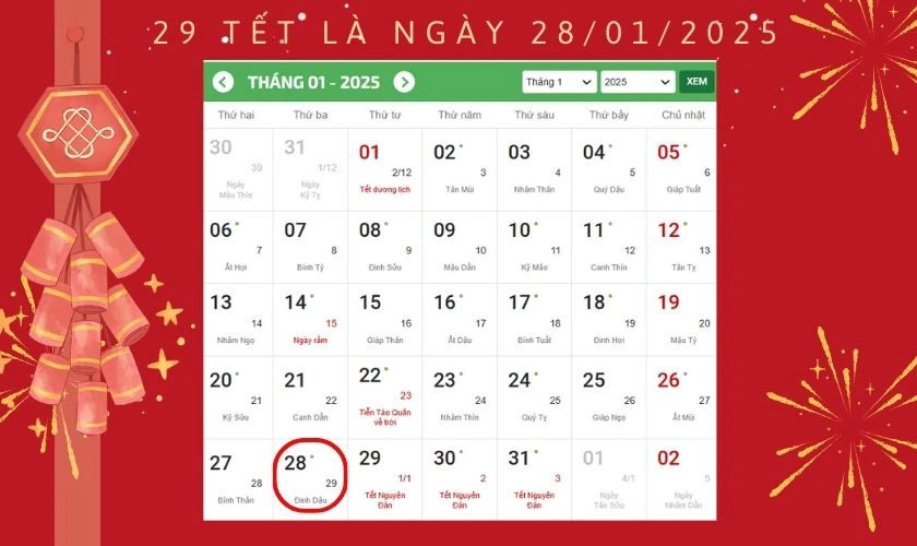 30 Tết là ngày mấy Dương lịch 2025?