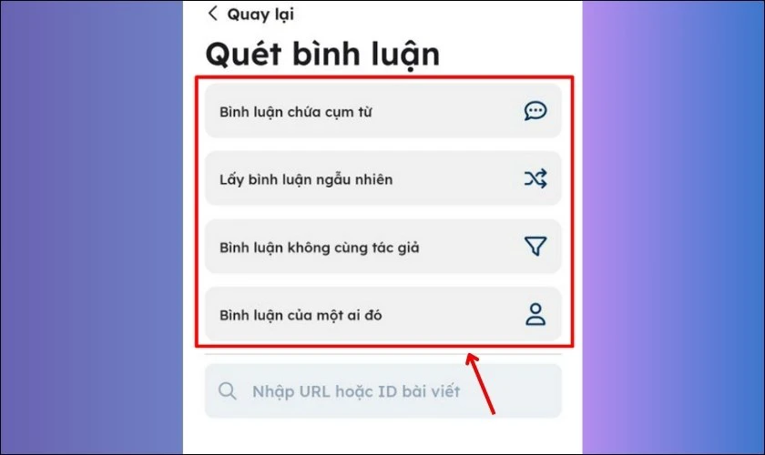 Chọn mục Bình luận chứa cụm từ