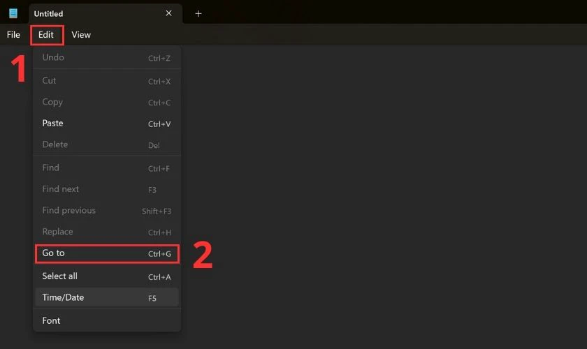 Bạn vào Edit rồi chọn chọn Go to