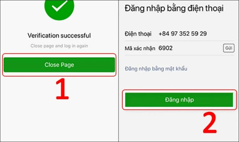 Chọn Close Page và bắt đầu đăng nhập