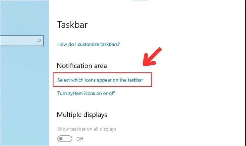 Chọn Select which icons appear on the taskbar