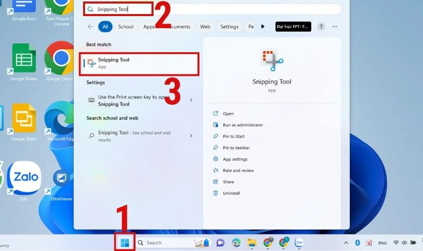 Chụp màn hình win 11 bằng cách sử dụng app Snipping Tool