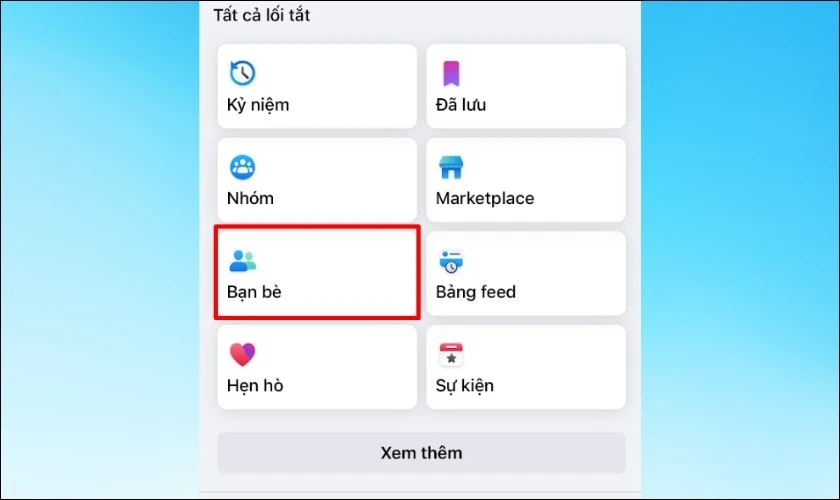 Chọn vào mục Bạn bè