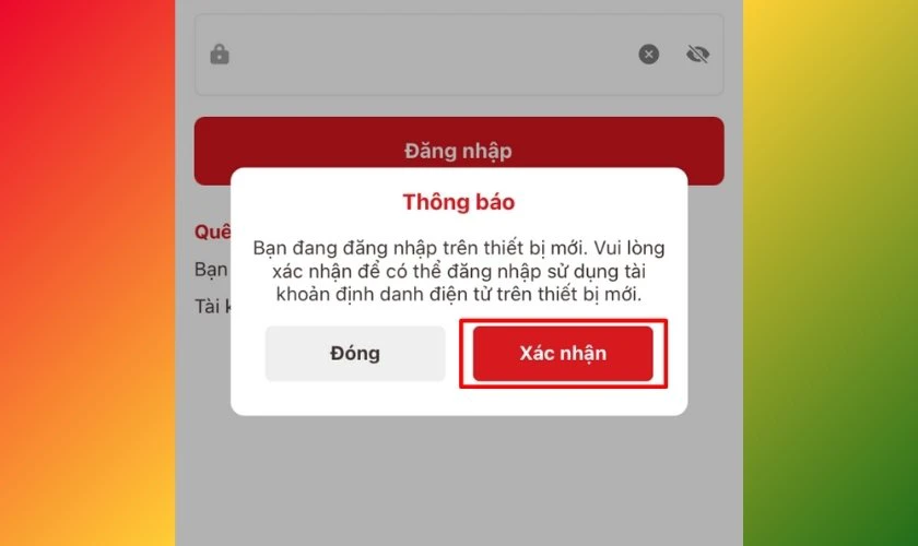 Nhấn Xác nhận thông báo đăng nhập VNeID trên thiết bị khác