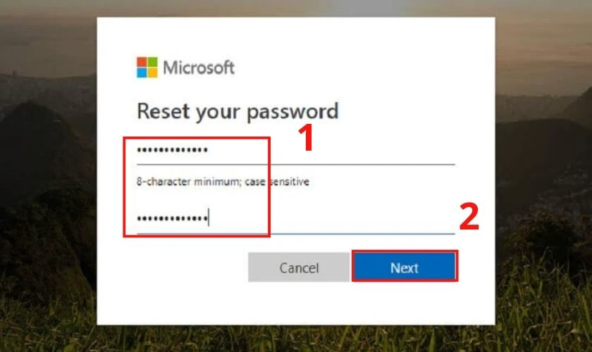 Bạn điền mật khẩu mới mà bạn muốn rồi nhập lại 1 lần nữa ở phía dưới để chắc chắn