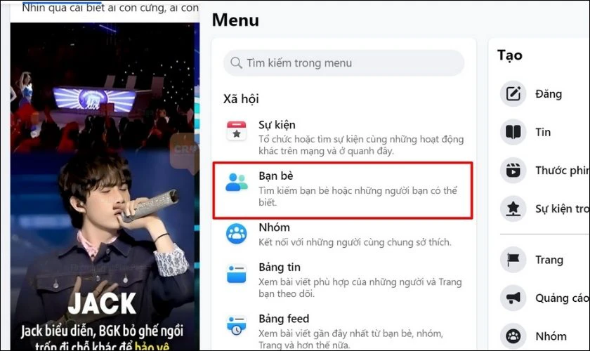 Chọn mục Bạn bè