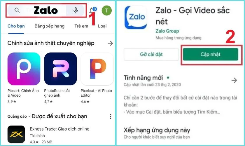 Cập nhật ứng dụng Zalo khi không thể quét được mã QR