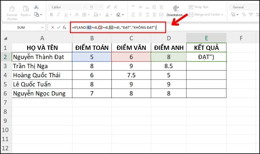 Sự kết hợp giữa hàm AND và IF trong Excel