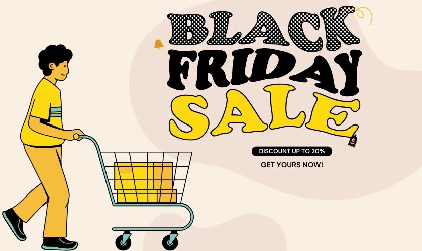 Banner sale Black Friday dễ thương kiểu hoạt hình