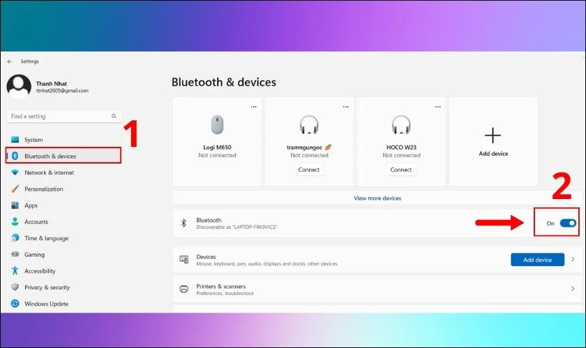 Chọn mục Bluetooth & devices