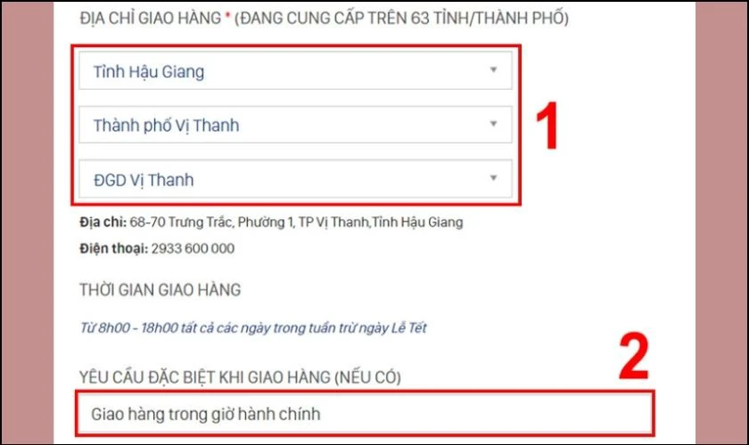 Bạn nhập Địa chỉ giao hàng