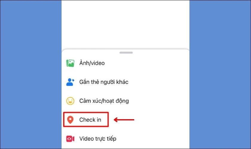 Chọn tiếp mục Check in