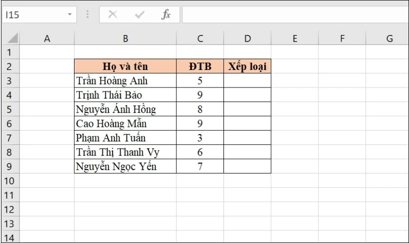 Ví dụ minh họa cách xếp hạng từ cao xuống thấp với hàm RANK tỏng Excel