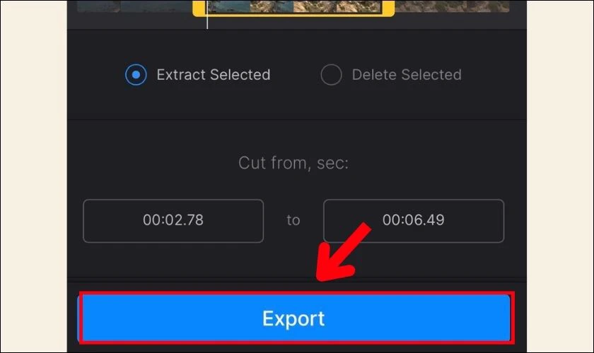 Bấm vào nút Export để tiến hành xuất video vừa cut 