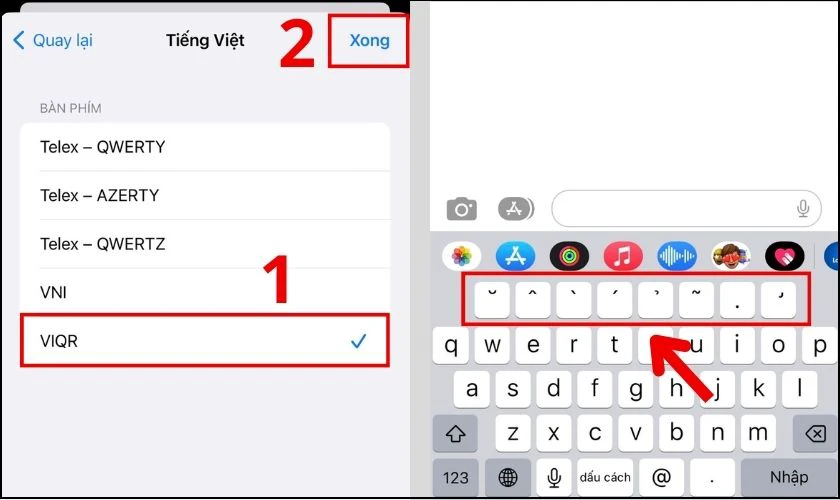 Chọn kiểu bàn phím VIQR trong danh sách để cài Tiếng Việt có dấu trên iPhone