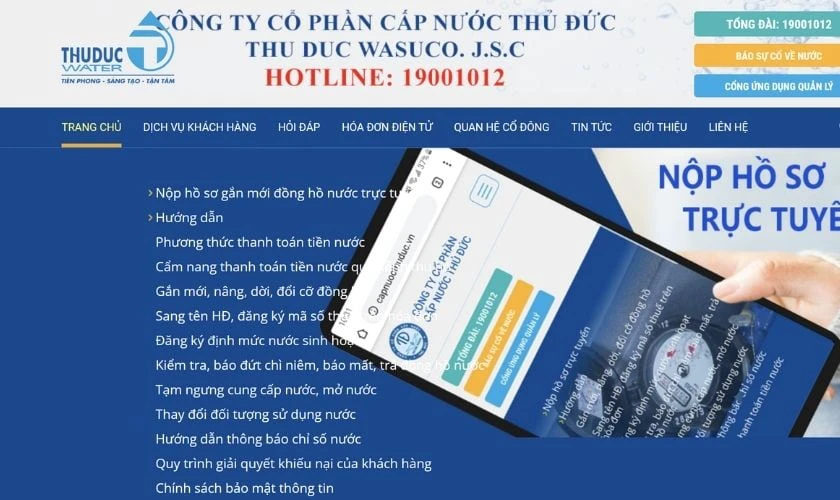 Tra cứu tiền nước bằng trang web Công ty Cổ phần Cấp nước