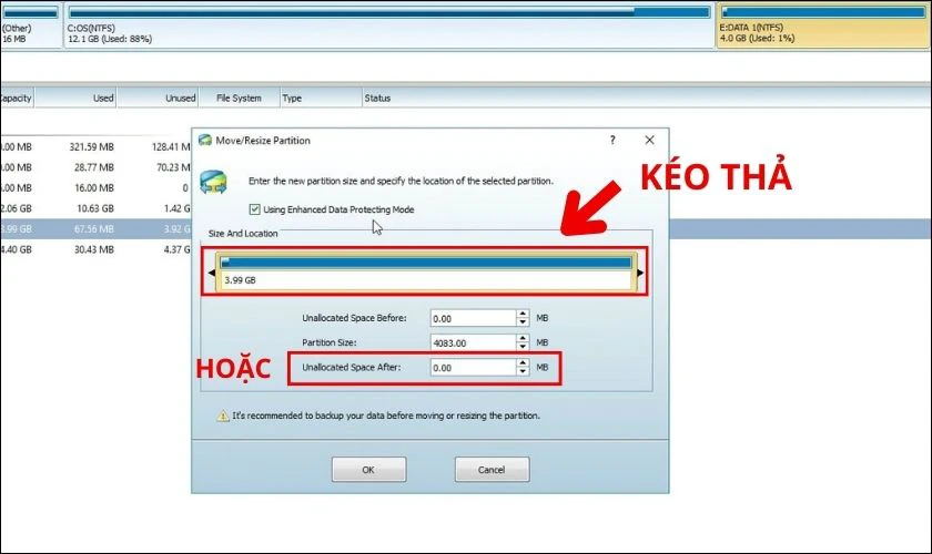 Nhập dung lượng ổ đĩa muốn chia vào mục Unallocated Space After