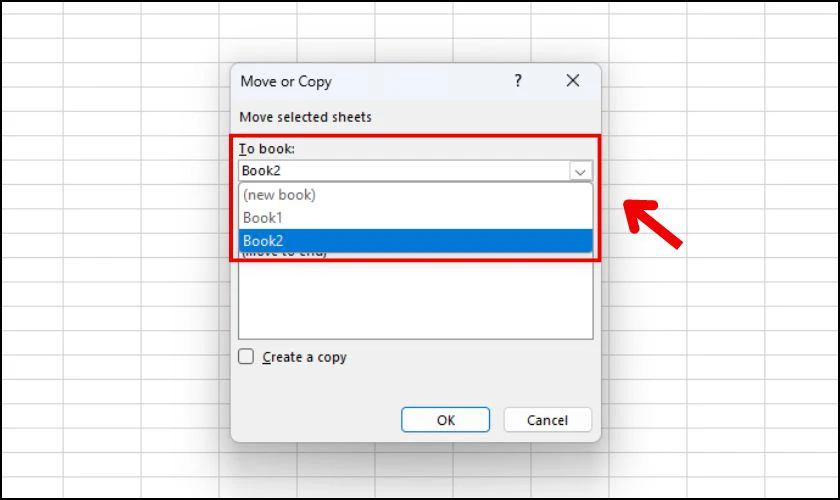 Chọn vị trí file Excel cần copy đến