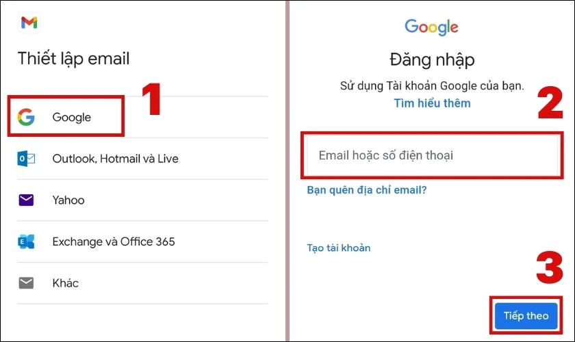 Mở ứng dụng Gmail, nhấn vào biểu tượng Tài khoản và chọn Thêm một tài khoản khác