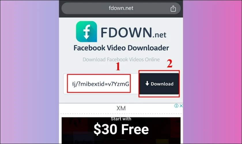 Dán link video và nhấn vào Download