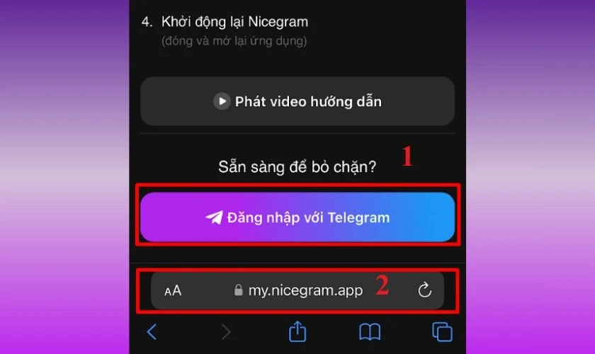 Vào link truy cập và chọn Đăng nhập với Telegram