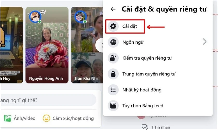 Chọn Cài đặt