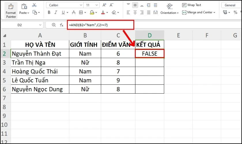 Ví dụ về cách dùng hàm AND trong Excel 