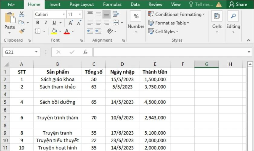 Hàng mới sẽ được thêm xen kẽ vào các vị trí được chọn trong Excel