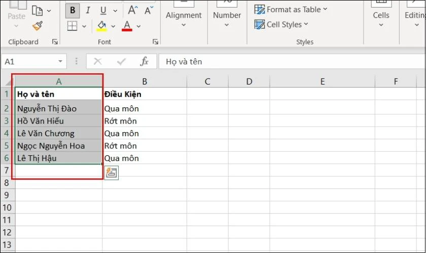 Cách thiết lập điều kiện gạch ngang chữ trong Excel
