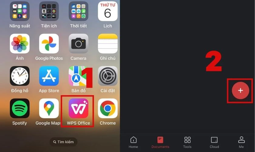 Vào app WPS trên điện thoại 