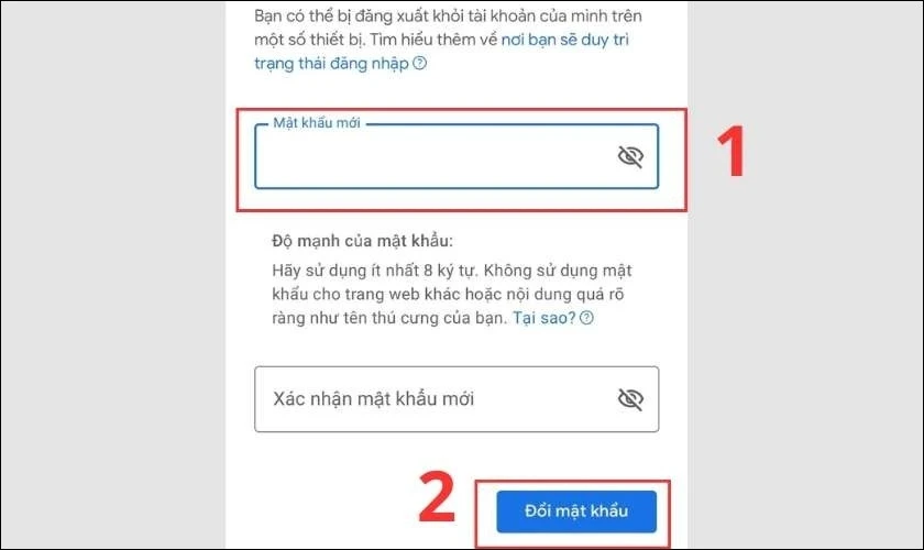 Nhấp vào Đổi mật khẩu