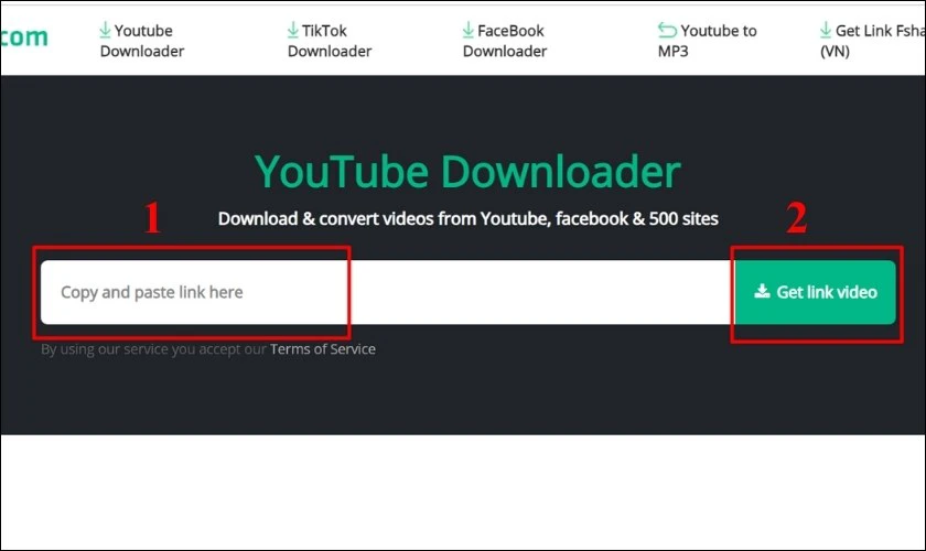 Dán link của video vào ô Copy and paste link here và nhấn Get link video