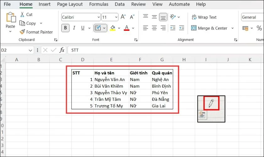 Cách nhấn và giữ chuột ở những vùng cần vẽ khung để tạo viền cho Excel