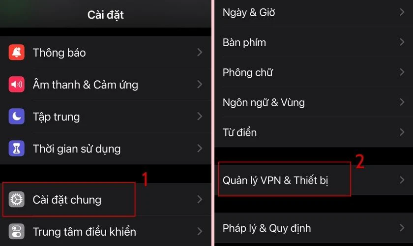 Nhấn mở Quản lý VPN & Thiết bị