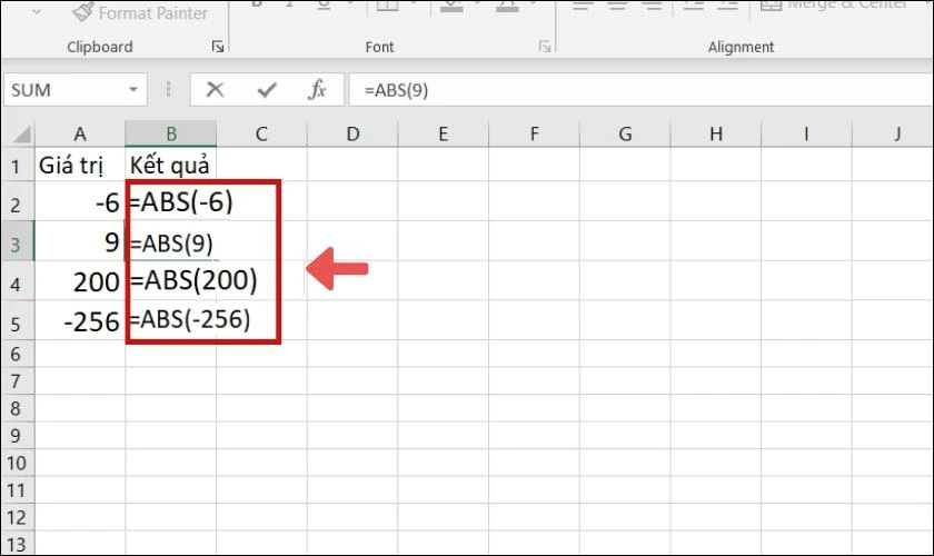 Cách sử dụng hàm ABS để tính giá trị tuyệt đối trong Excel 